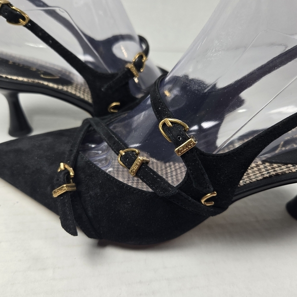 Circus by Sam Edelman Fraya Slingback Black Suede Pumps with Gold Buckles-Size 7 - Picture 7 of 15
